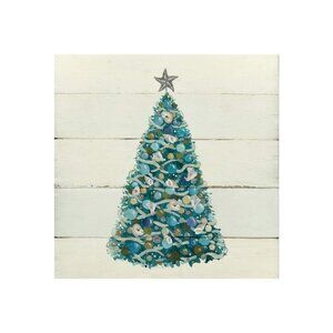 Seashell Christmas Tree Unframed Canvas Wall Art  16" X 16"